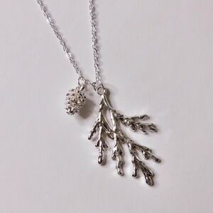 NEW! Silver Pinecone Pine Bough Pendant Necklace Nature Outdoors Trees Evergreen